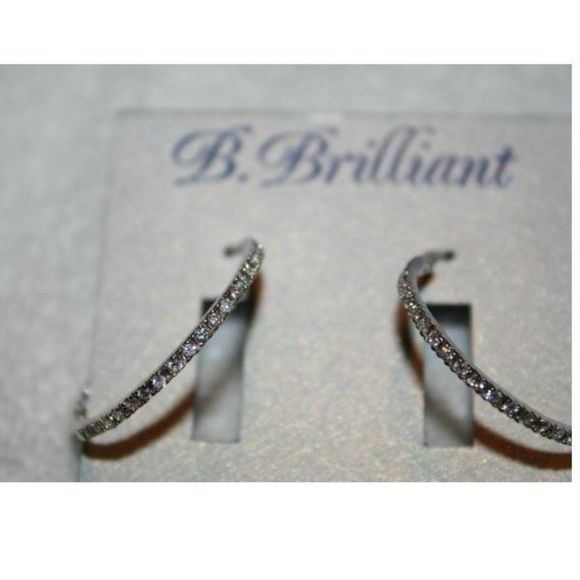 B Brilliant Sterling Silver 30MM Cubic Earrings - Picture 2 of 3